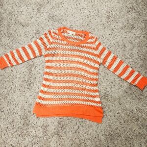 Pink Rose Sweater Women's Size Medium orange Knit 3/4 Sleeve